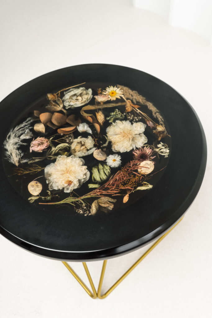 Retro Black Resin Coffee Table With Gold Metal Base