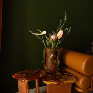 Amber Resin Nesting Coffee Tables with Botanicals and Upholstered legs - Image 7
